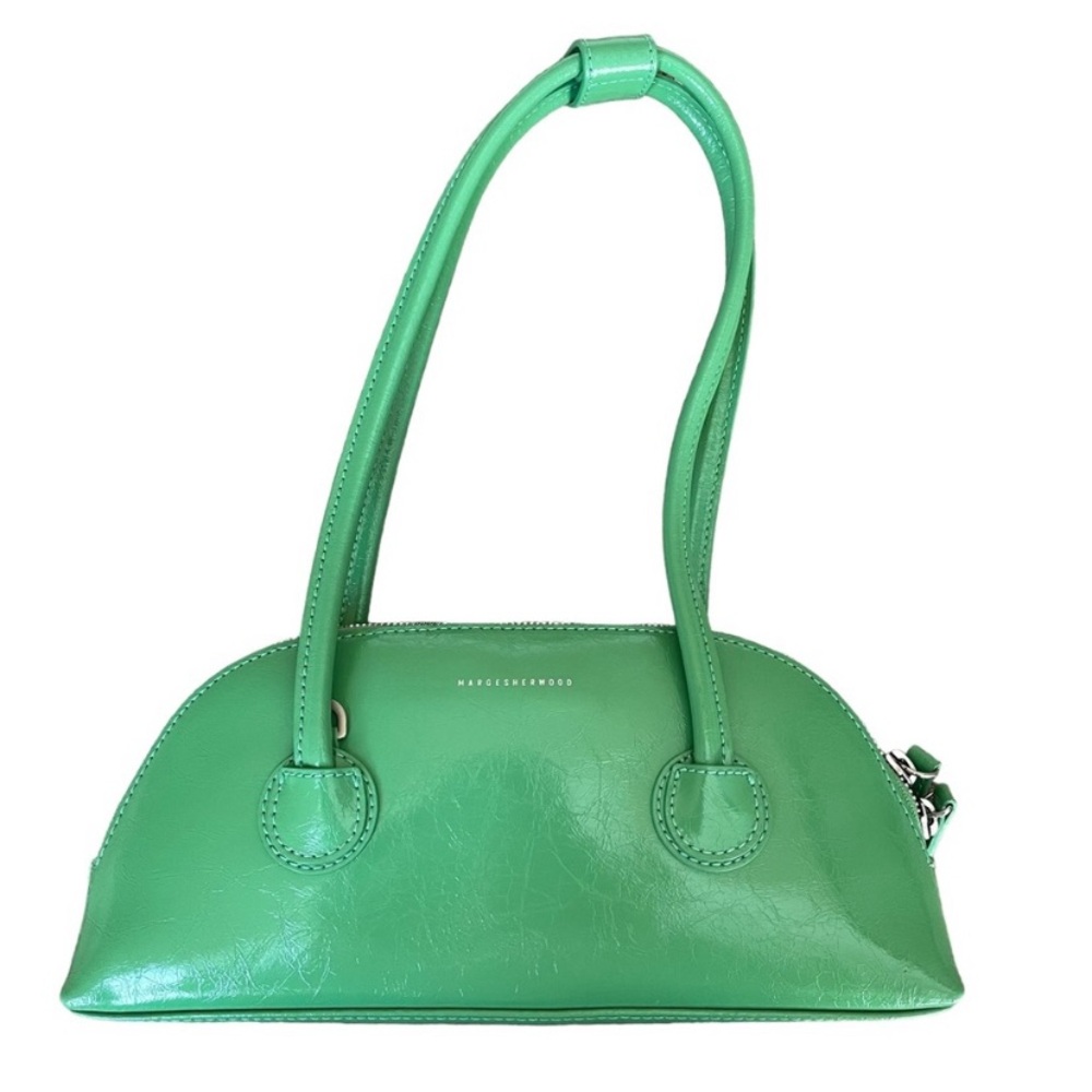 Marge Sherwood Bessette Shoulder Bag Green 100% Leather 90s Colorful Holiday